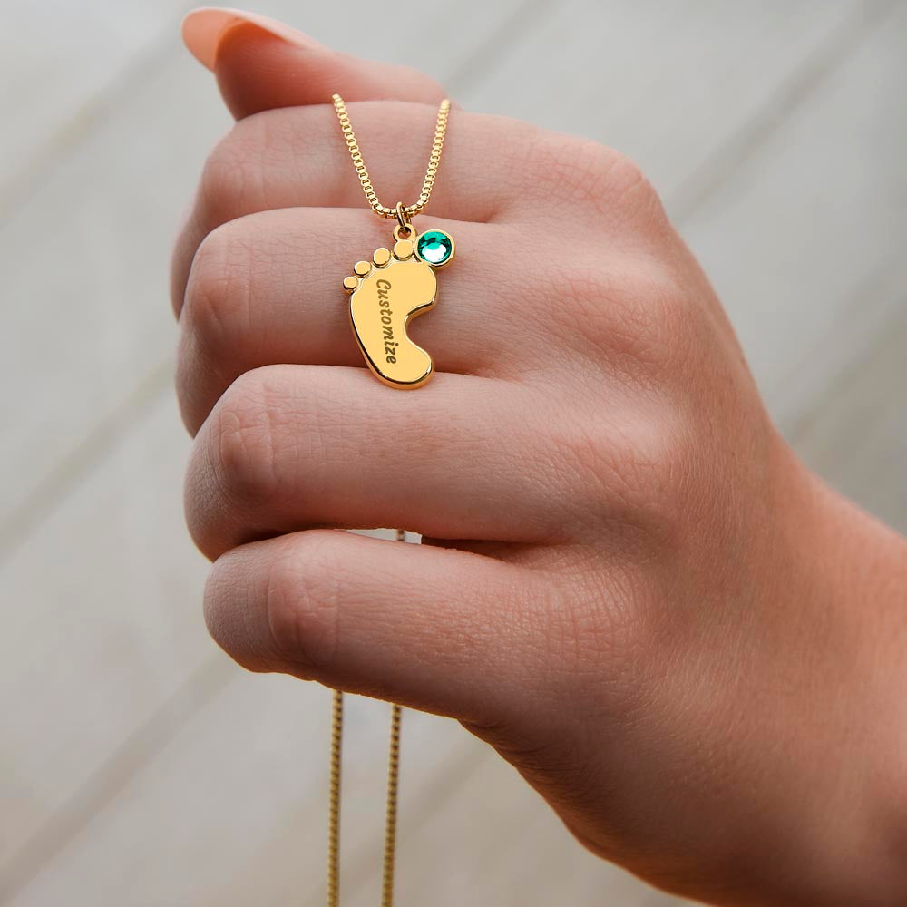 Mom Personalized Baby Feet Necklace