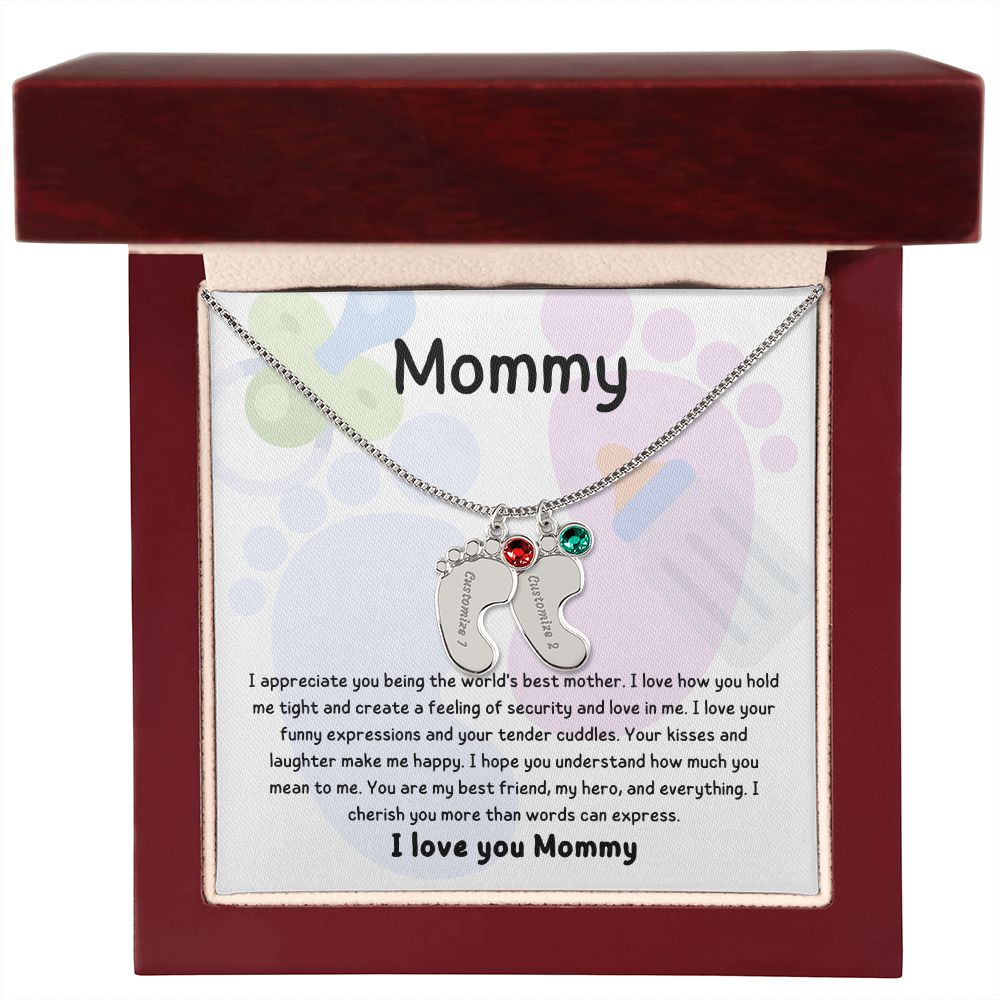 Mom Personalized Baby Feet Necklace