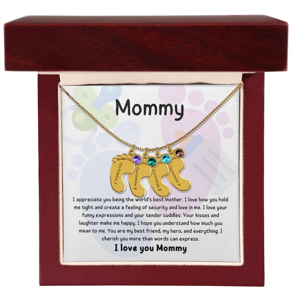Mom Personalized Baby Feet Necklace