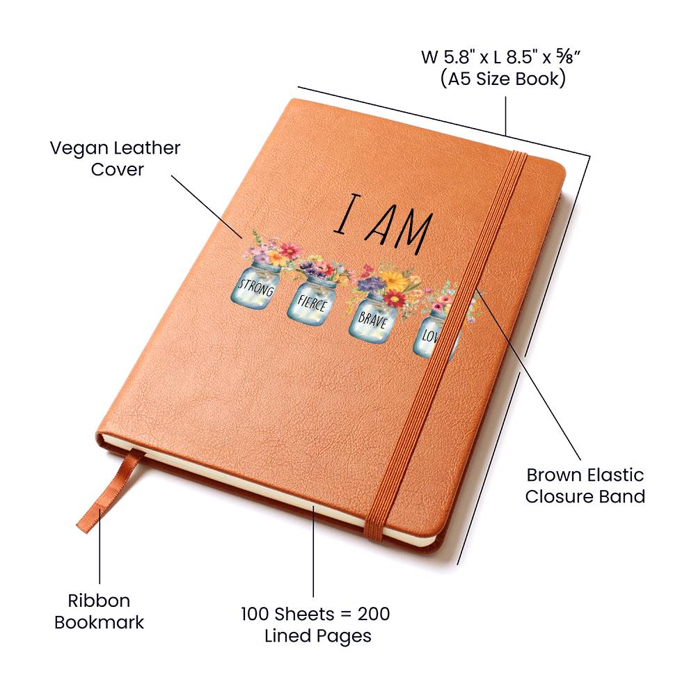 Leather Journal for Her, Motivation/Inspiring Gift, I Am Strong, Fierce, Brave, Loved