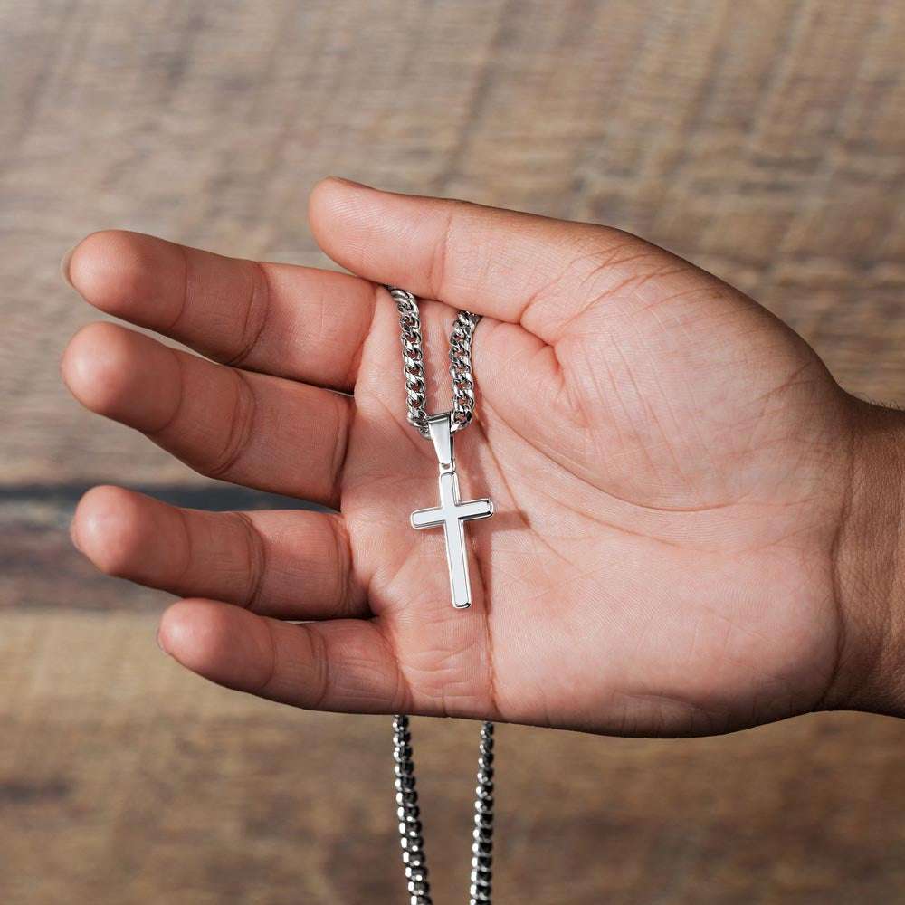 To My Fishing Dad, Cross Pendant with Cuban Chain