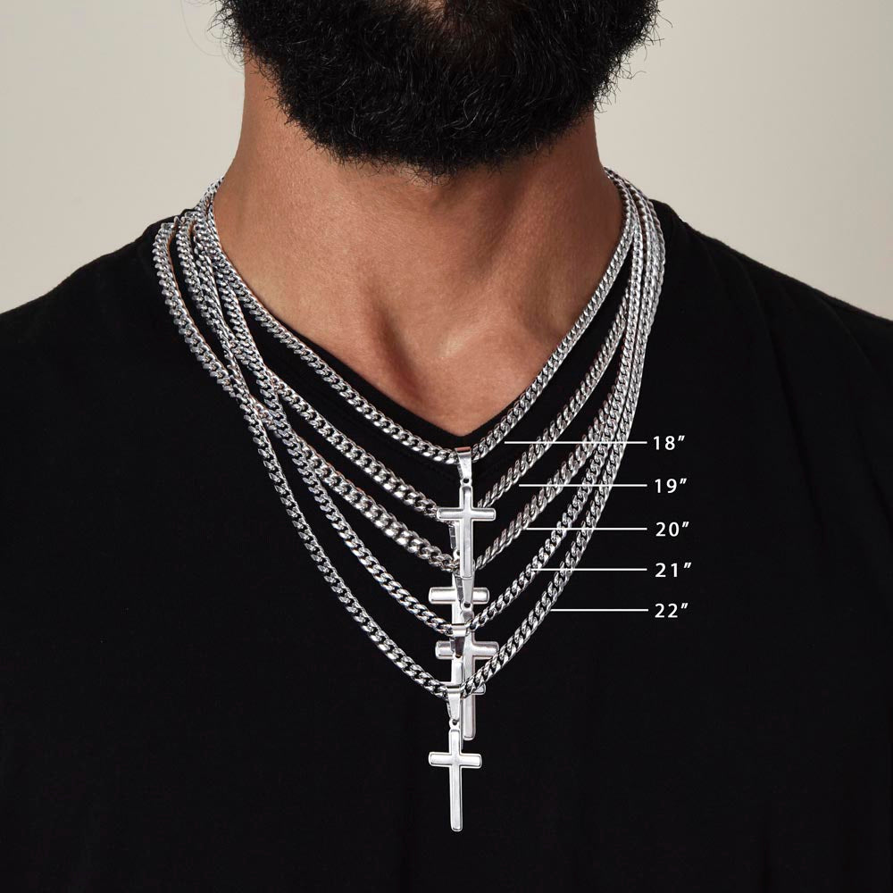 To My Fishing Dad, Cross Pendant with Cuban Chain