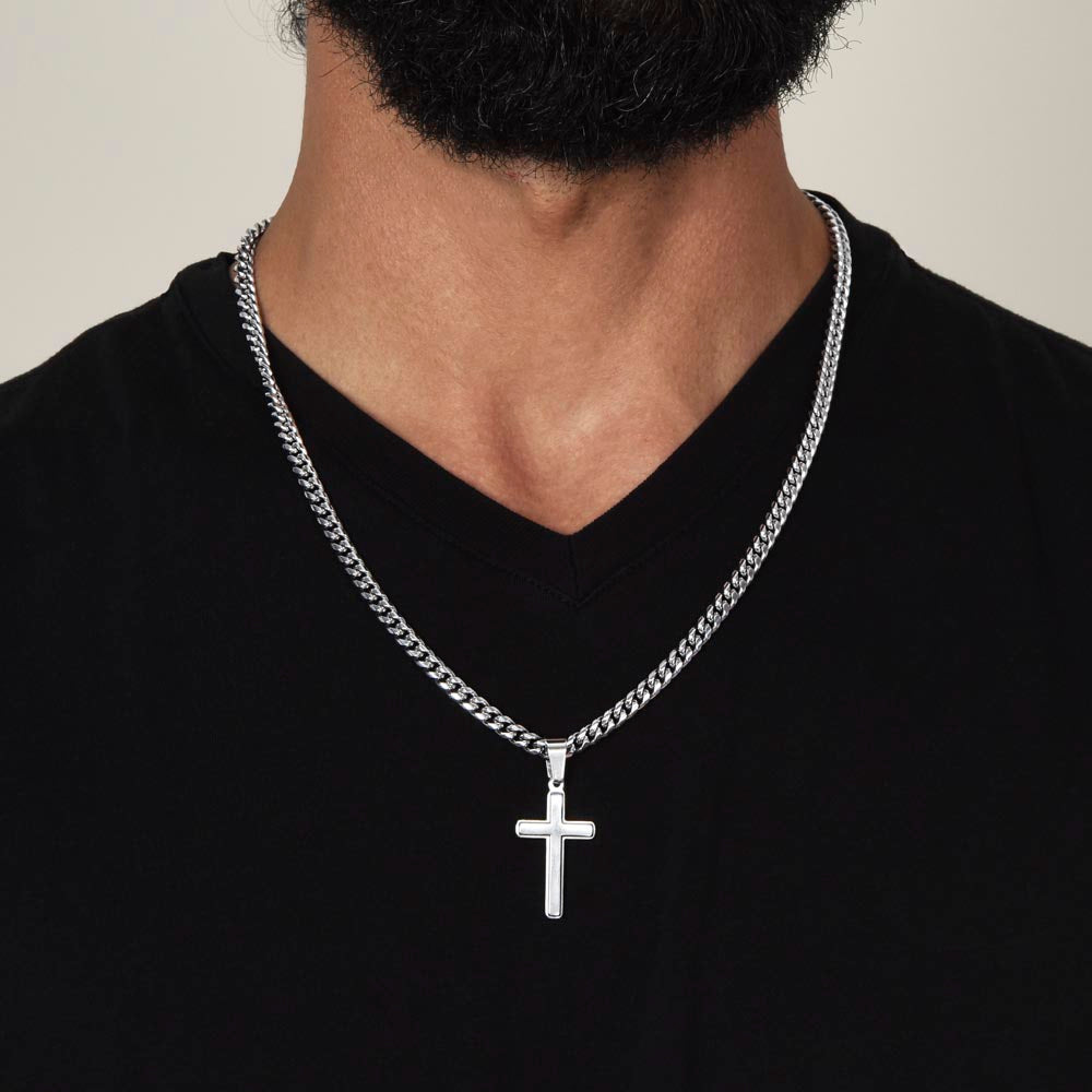 To My Fishing Dad, Cross Pendant with Cuban Chain