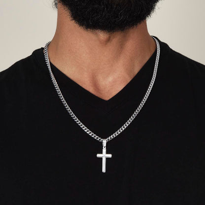 To My Fishing Dad, Cross Pendant with Cuban Chain