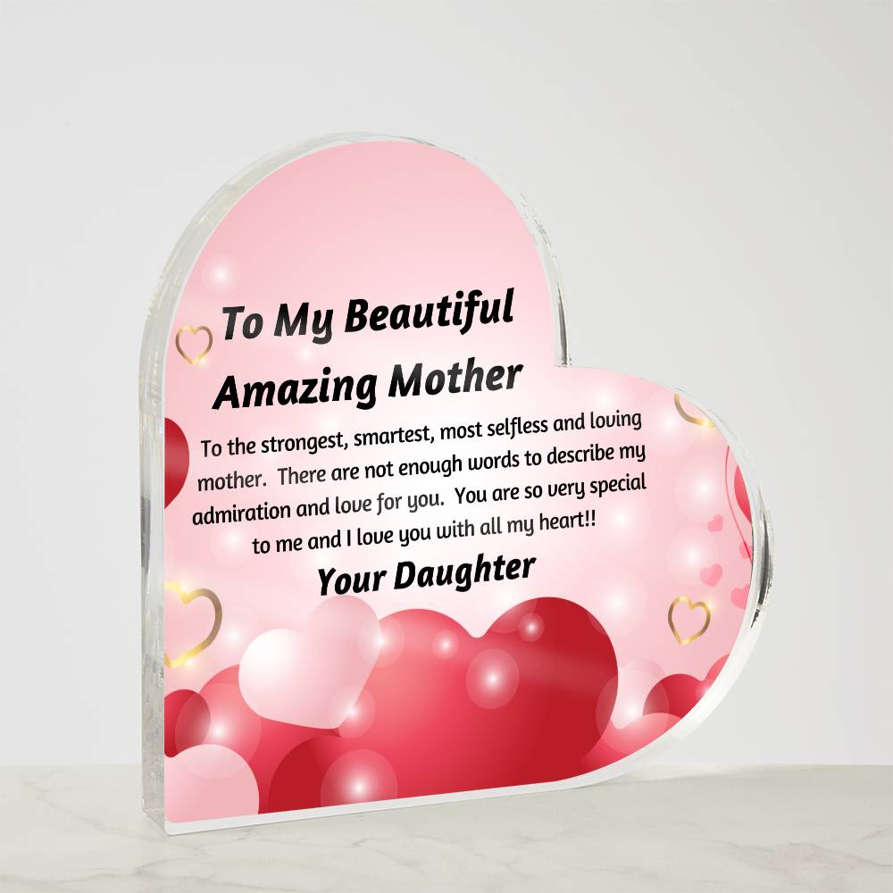 Acrylic Heart Plaque for Mom, Valentine's Day Gift from Daughter