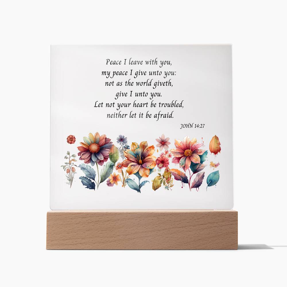 KJV Bible Verse Acrylic Plaque with Watercolor Flowers, John 14:27