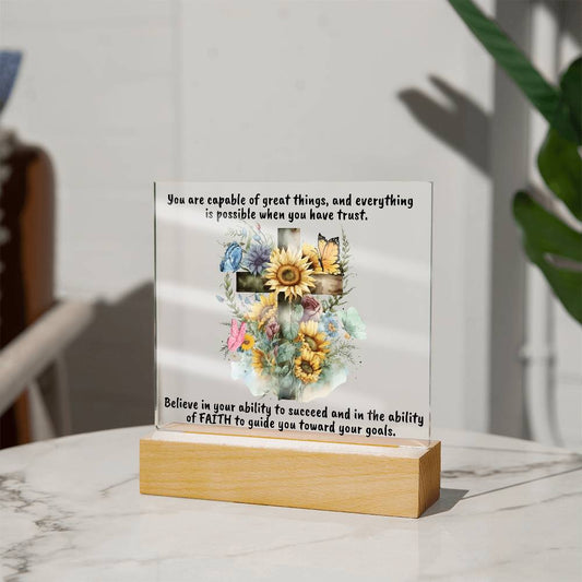 Cross with Sunflowers Acrylic Plaque, FAITH Home Decor