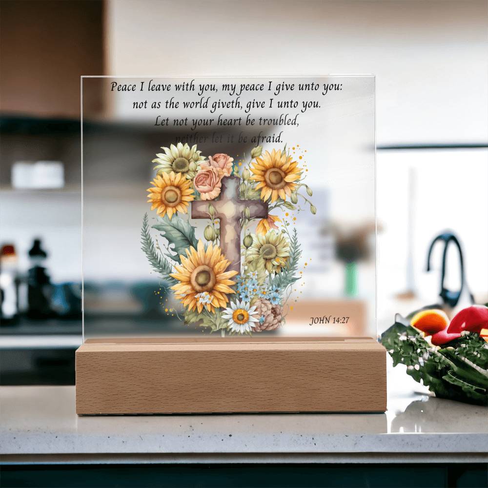 KJV Bible Verse Acrylic Plaque with Sunflowers and Cross