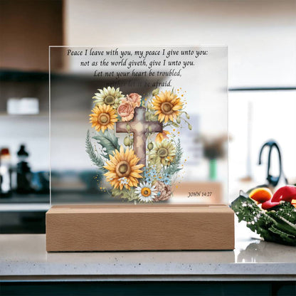 KJV Bible Verse Acrylic Plaque with Sunflowers and Cross