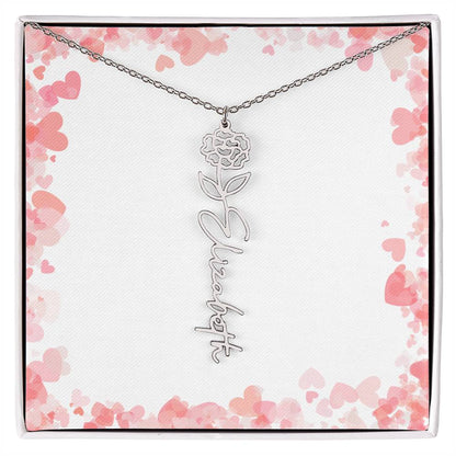 Name Necklace with Birth Month Flower