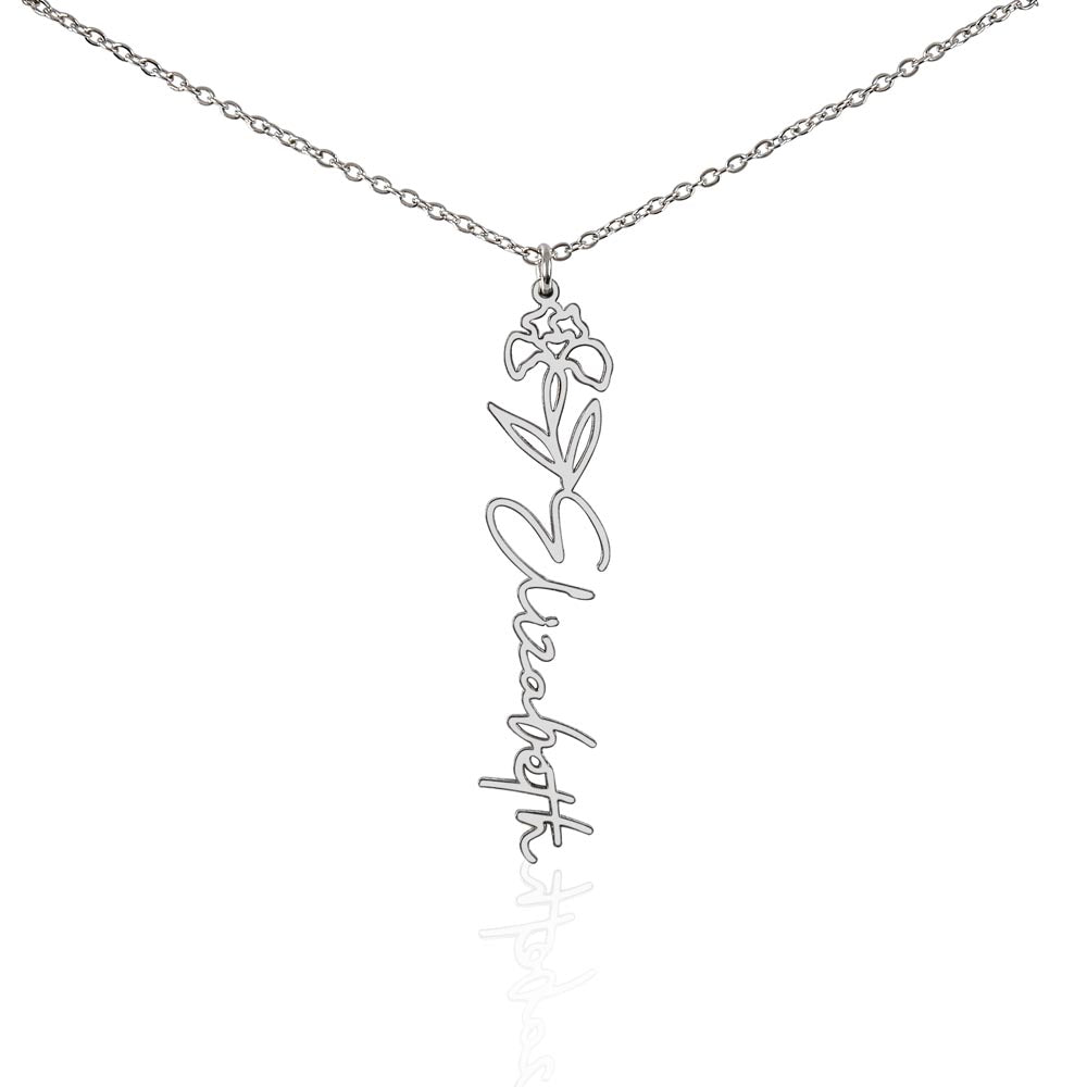 Name Necklace with Birth Month Flower