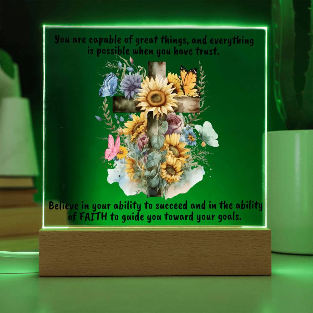 Cross with Sunflowers Acrylic Plaque, FAITH Home Decor