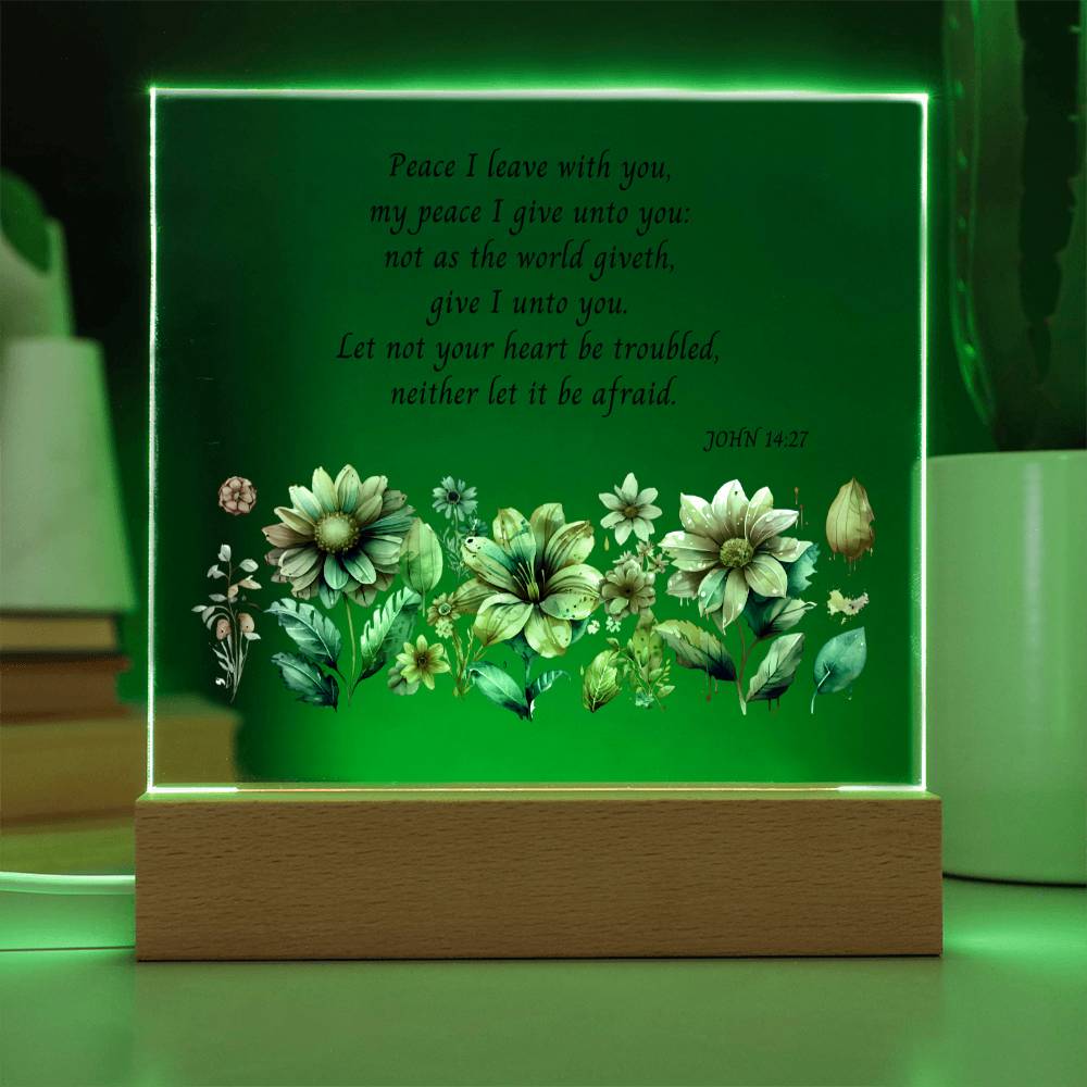 KJV Bible Verse Acrylic Plaque with Watercolor Flowers, John 14:27