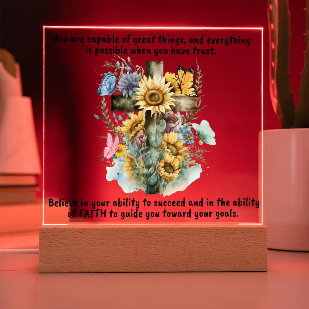 Cross with Sunflowers Acrylic Plaque, FAITH Home Decor