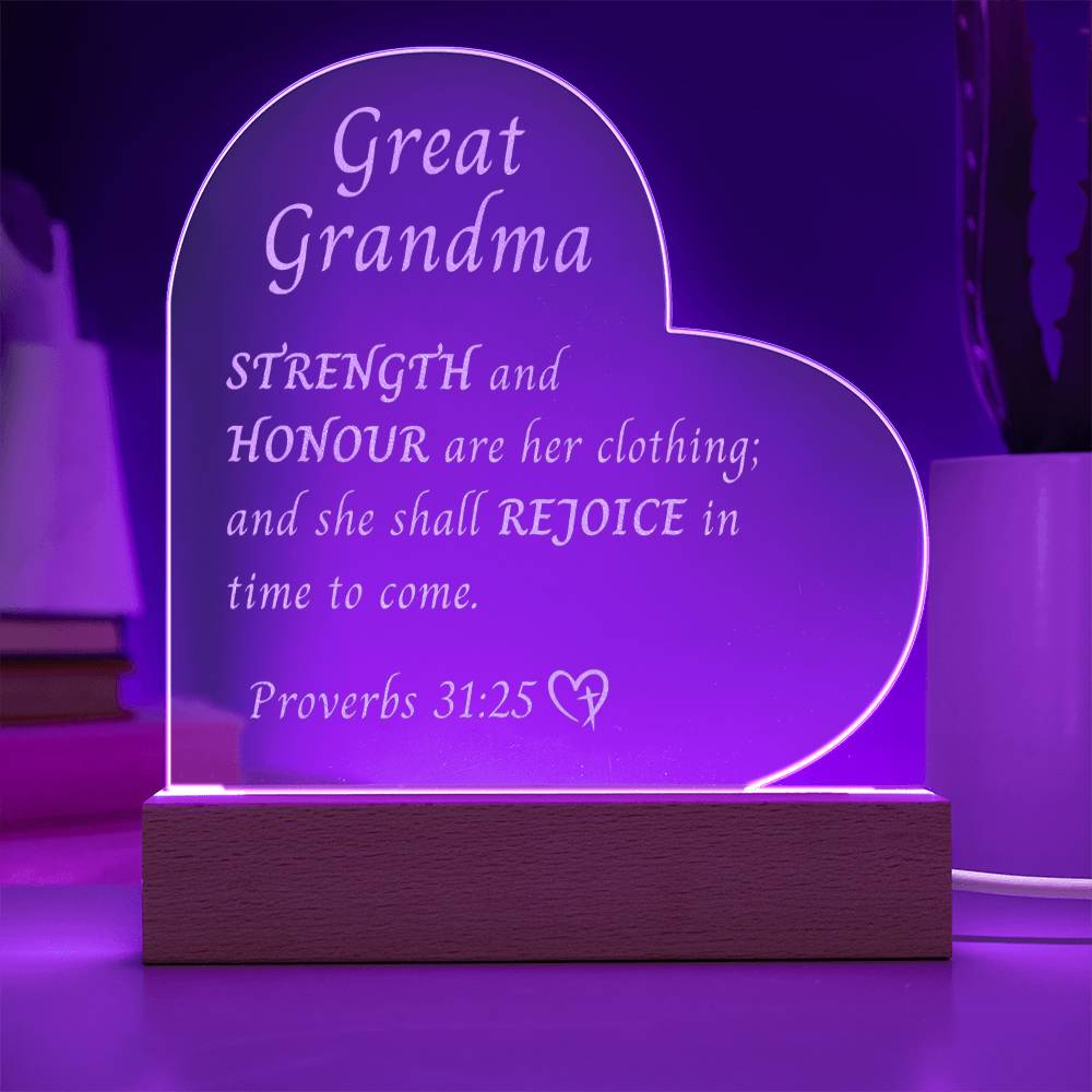 Bible Verse Gift for Great Grandma, Christian Acrylic Plaque, Proverbs 31:25