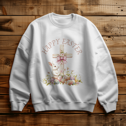 Easter Shirt for Her,  Christian Shirt for Woman, Happy Easter Cross, Bunny and Easter Eggs with Coquette Bow