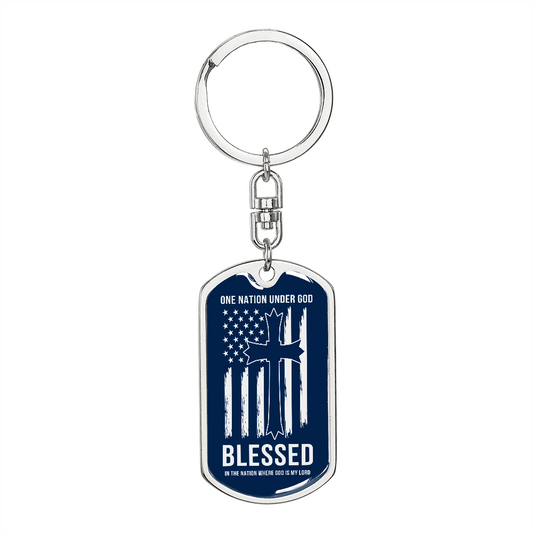 Personalized One Nation Under God Keychain, Custom Engraving Gift