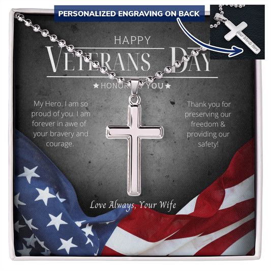 Husband, Happy Veterans Day Cross Necklace