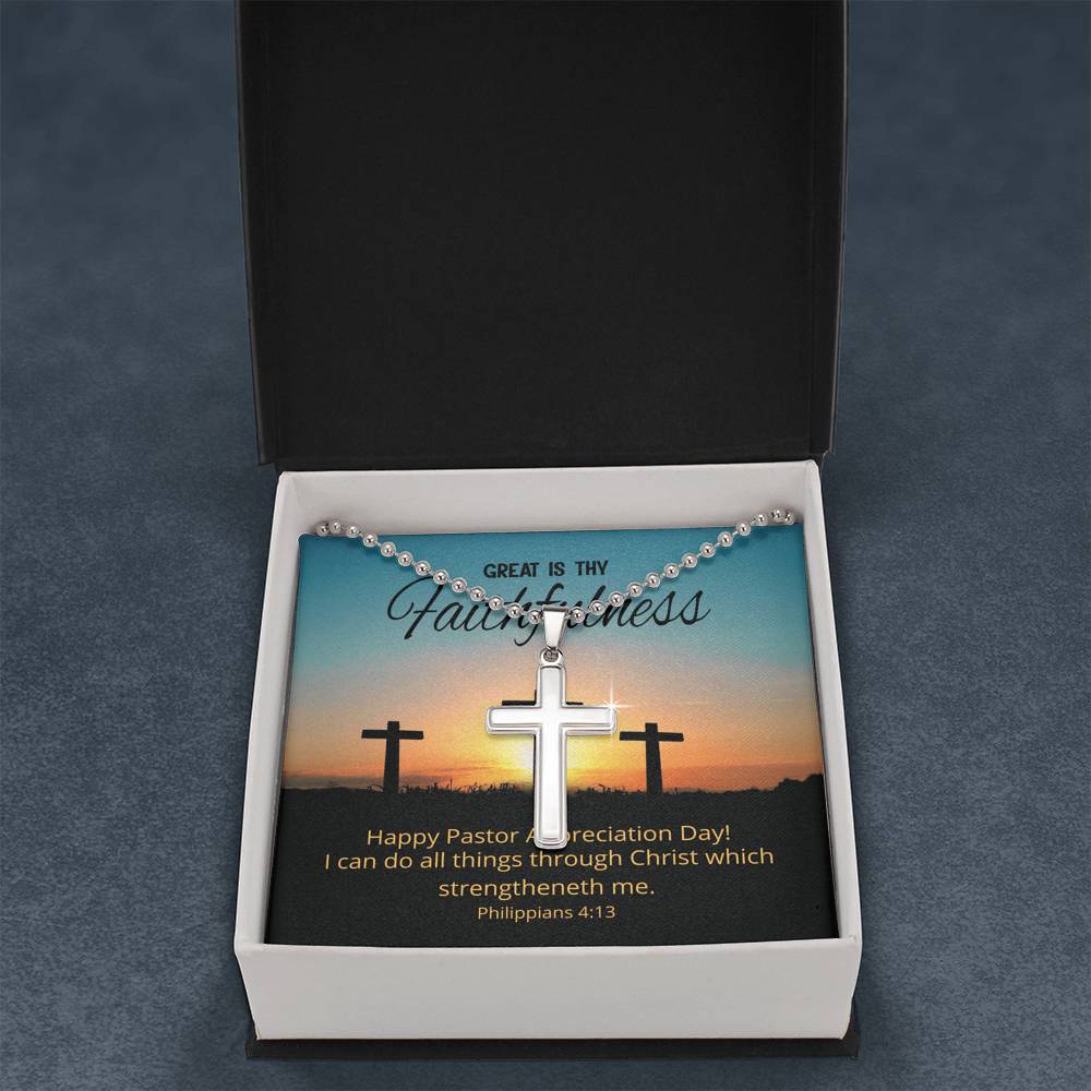 Great Is Thy Faithfulness Cross Necklace, Pastor Appreciation Day Gift