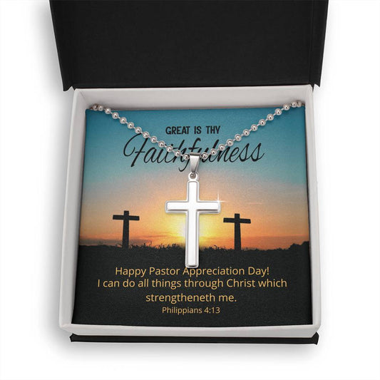 Great Is Thy Faithfulness Cross Necklace, Pastor Appreciation Day Gift