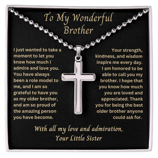 To My Wonderful Brother Cross Pendant Necklace Gift