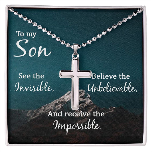 To My Son, Cross Necklace, Inspirational Message