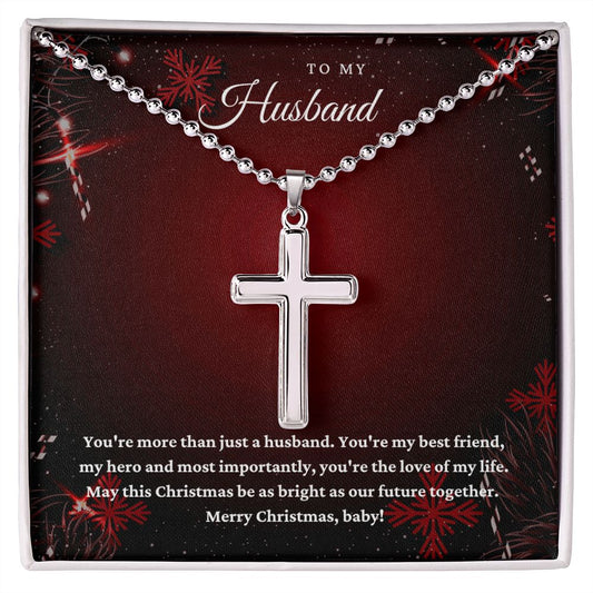 Husband, Silver Cross with Military Style Chain, Christmas Gift