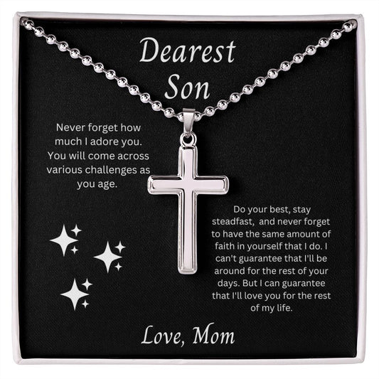 Dearest Son Cross Necklace with Ball Chain from Mom