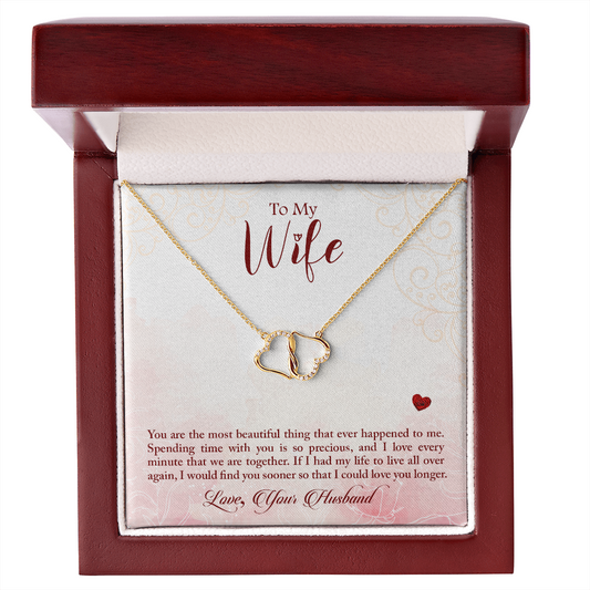 Wife, Most Beautiful, 10K Gold Hearts Necklace with Diamonds