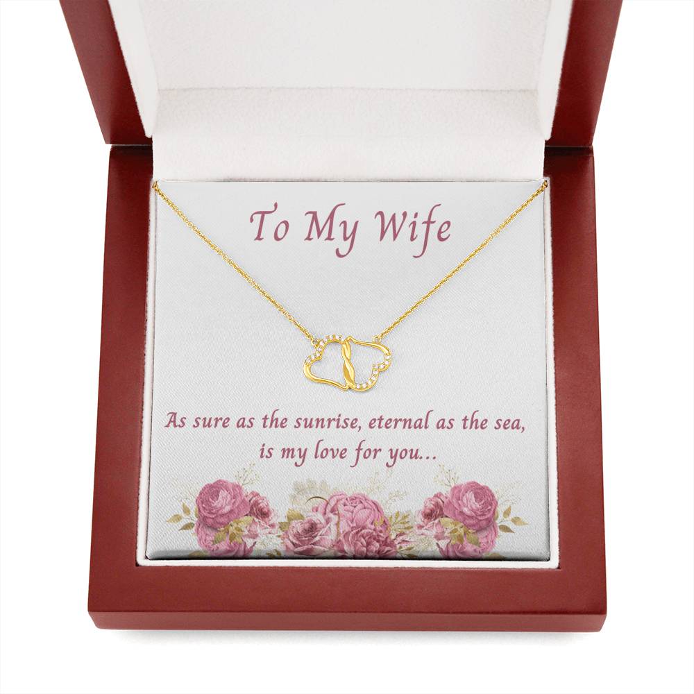 Wife, Eternal as The Sea, 10K Gold and Diamond Hearts Necklace