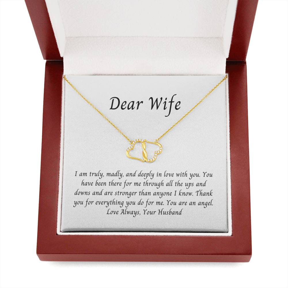 Wife, You are an Angel, Exquisite 10K Gold Hearts Necklace with Diamonds