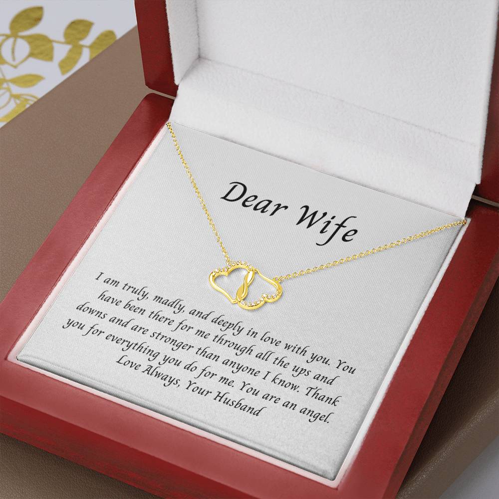 Wife, You are an Angel, Exquisite 10K Gold Hearts Necklace with Diamonds