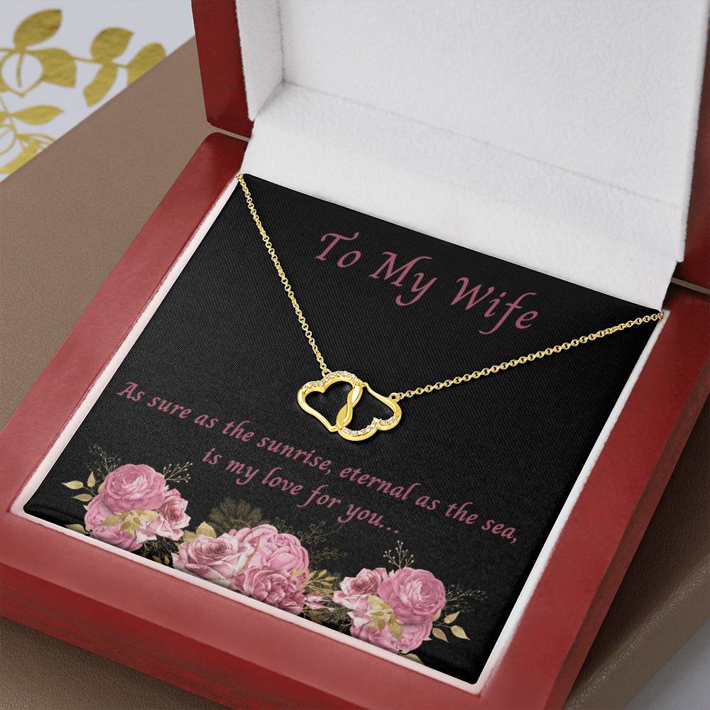 Wife, Eternal As The Sea Is My Love For You, Gold and Diamond Hearts Necklace