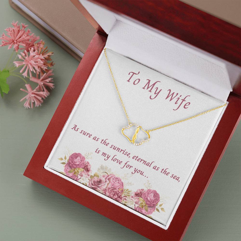 Wife, Eternal as The Sea, 10K Gold and Diamond Hearts Necklace