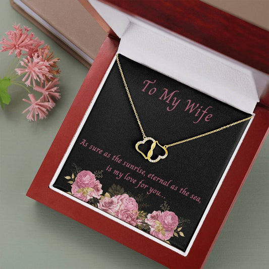 Wife, Eternal As The Sea Is My Love For You, Gold and Diamond Hearts Necklace