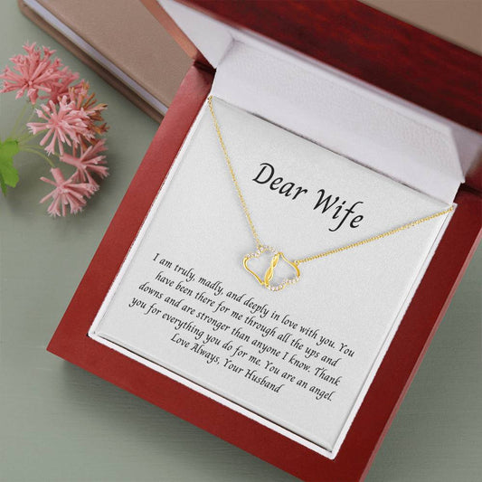 Wife, You are an Angel, Exquisite 10K Gold Hearts Necklace with Diamonds