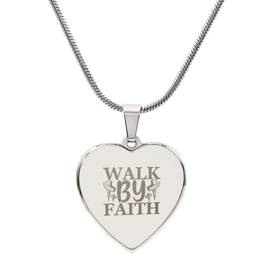 Engraved Heart Necklace Walk By Faith Personalized Gift