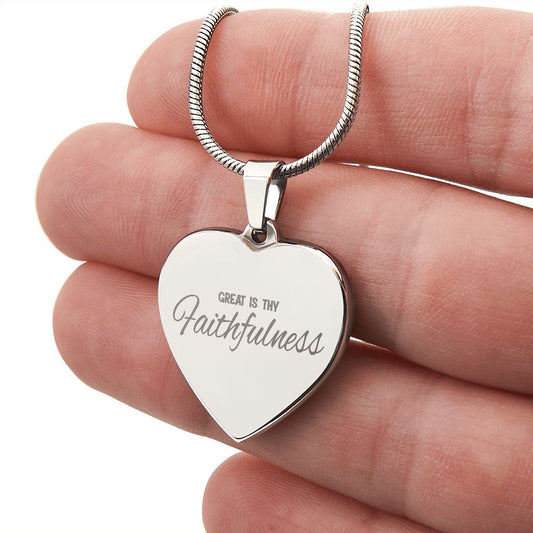 Great Is Thy Faithfulness Engraved Heart Necklace, Personalized Heart Pendant