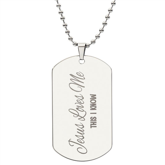 Dog Tag Necklace Personalized Gift Engraved  with Jesus Loves Me This I Know
