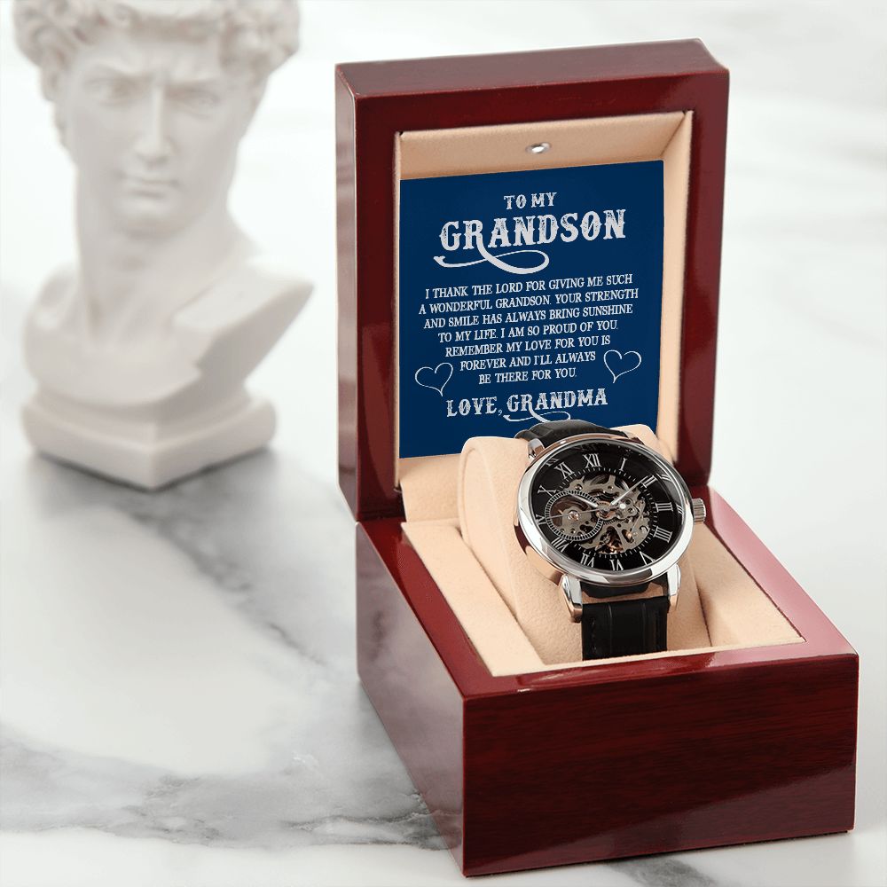 Grandson, I'll Always Be There For You, Men's Openwork Watch, From Grapndma