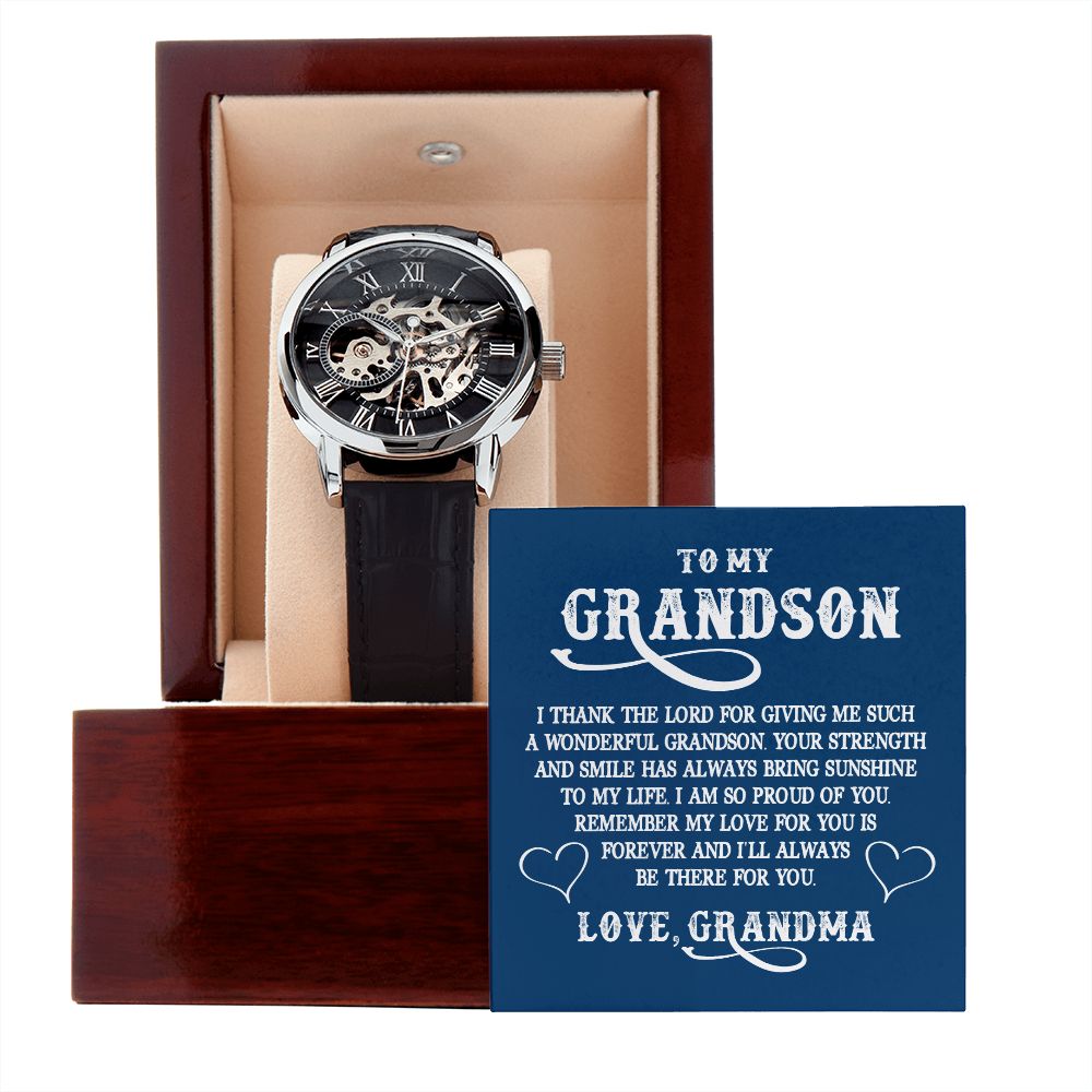 Grandson, I'll Always Be There For You, Men's Openwork Watch, From Grapndma