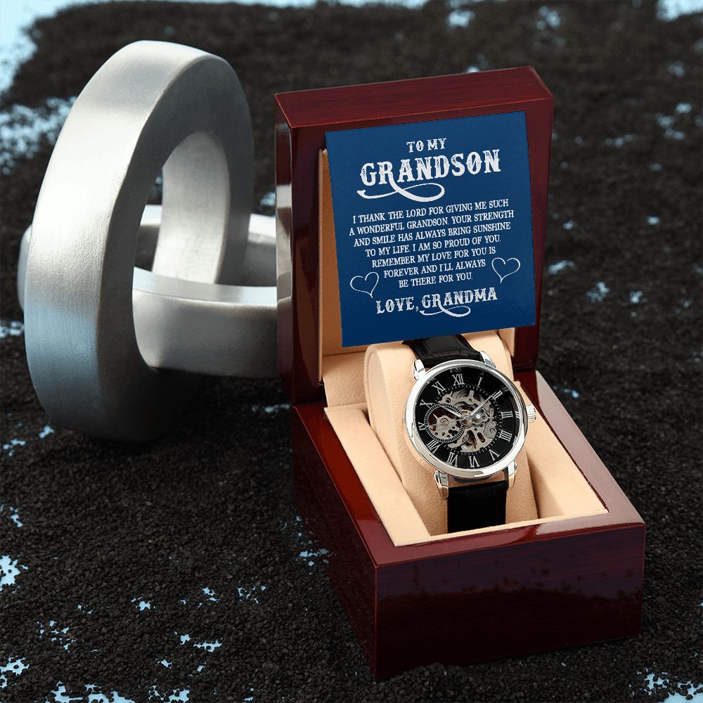 Grandson, I'll Always Be There For You, Men's Openwork Watch, From Grapndma