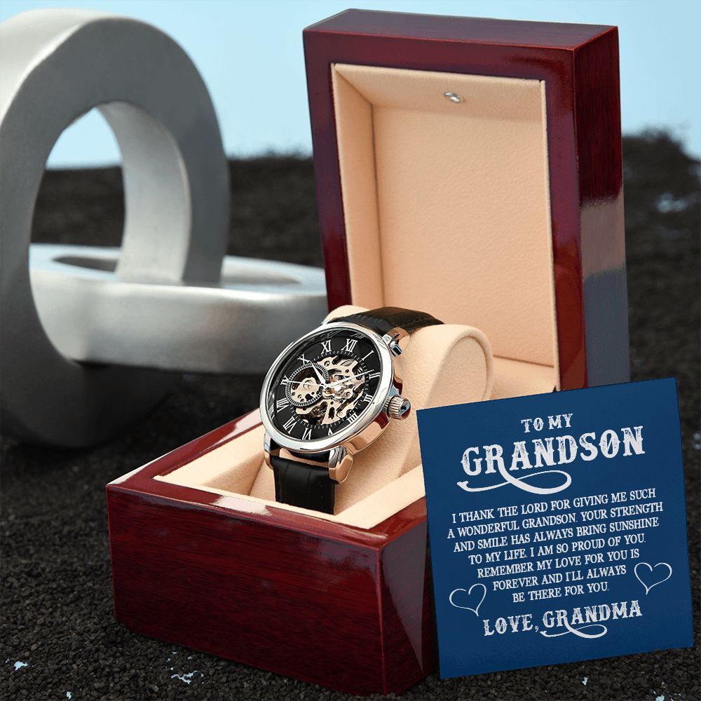 Grandson, I'll Always Be There For You, Men's Openwork Watch, From Grapndma