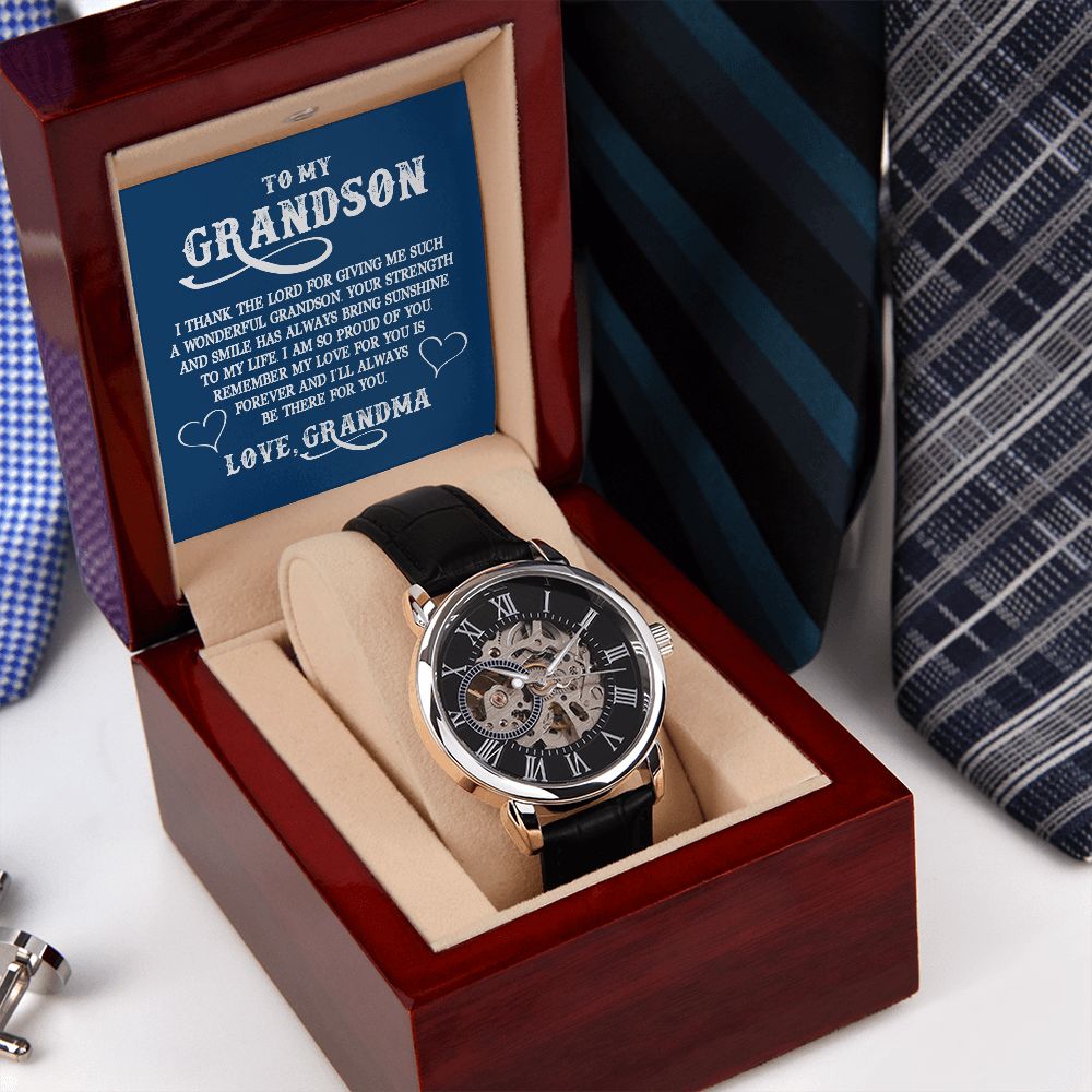 Grandson, I'll Always Be There For You, Men's Openwork Watch, From Grapndma