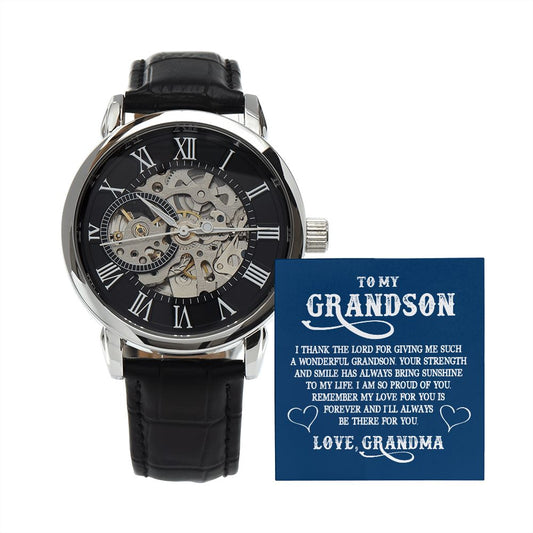 Grandson, I'll Always Be There For You, Men's Openwork Watch, From Grapndma