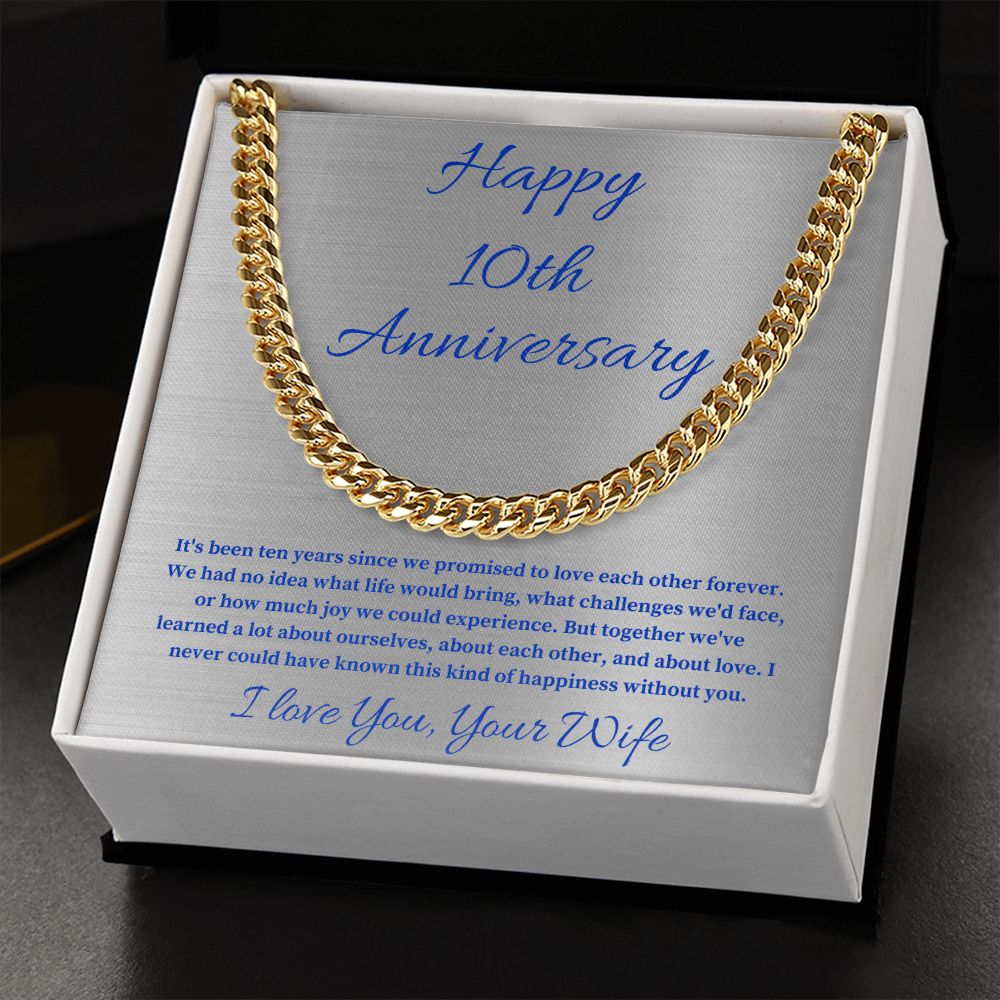 Husband, Happy 10th Anniversary, Cuban Link Chain