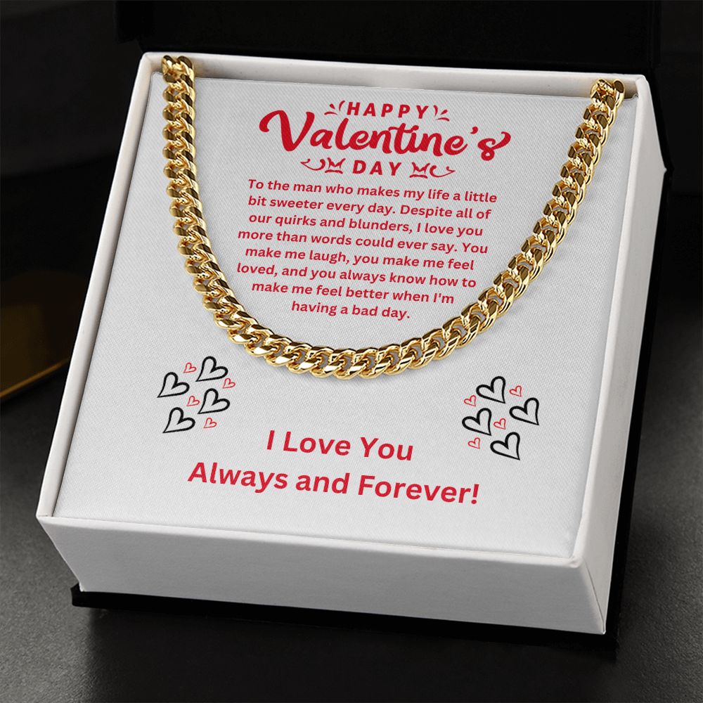 Valentine's Day Gift for Him, Men's Cuban Link Chain Necklace