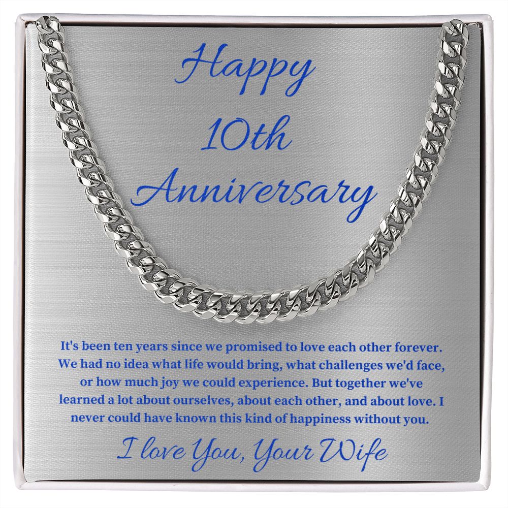 Husband, Happy 10th Anniversary, Cuban Link Chain