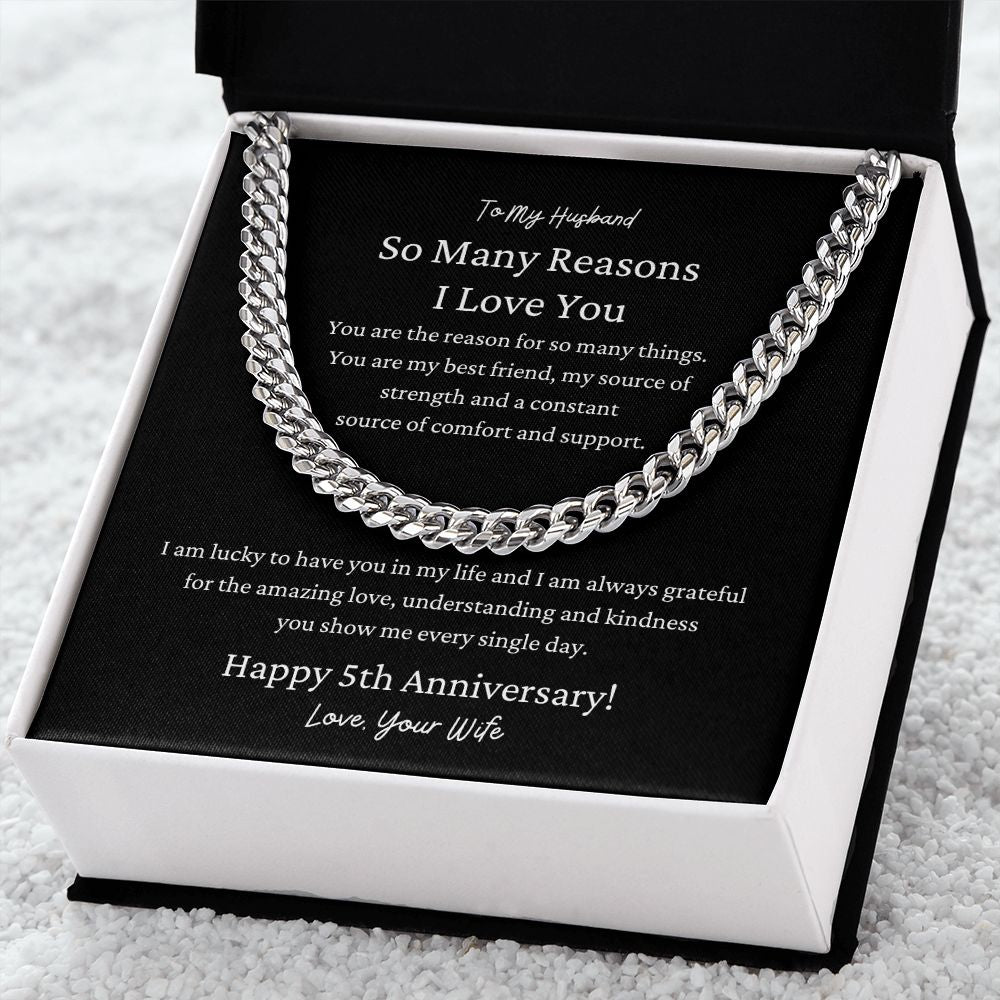 Husband, Happy 5th Anniversary, Cuban Link Chain Necklace