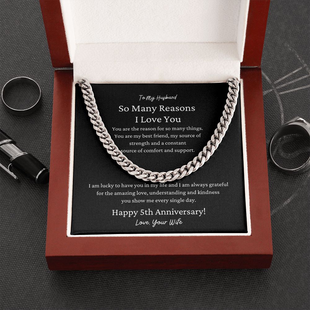 Husband, Happy 5th Anniversary, Cuban Link Chain Necklace